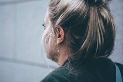 Rear view of woman with hair bun