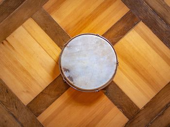 High angle view of empty coffee cup on table