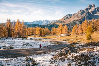 Scenic view of mountains against sky during winter