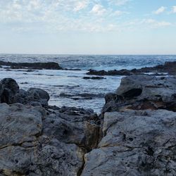 Scenic view of sea against cloudy sky