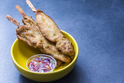 High angle view of breakfast in bowl on table