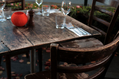 Table and chairs at restaurant