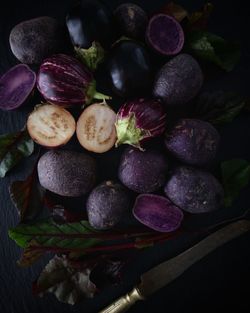 High angle view of raw vegetables