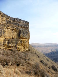 Rock formations on landscape against sky