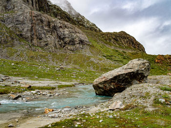 Scenic view of waterfall against sky