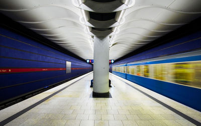 Blurred motion of train at subway station