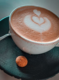 High angle view of coffee on table