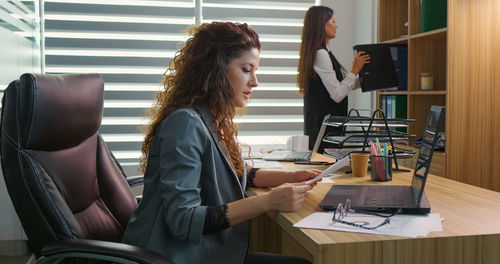 Business women working having video call with rich costumer. 