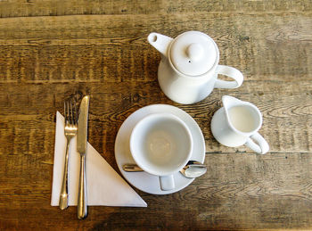 High angle view of breakfast on table