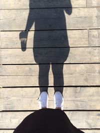 Low section of woman standing on deck