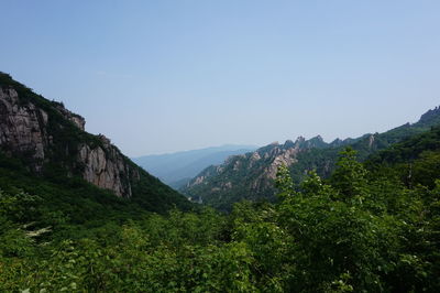 Scenic view of mountains against clear sky