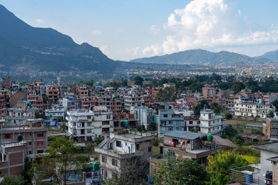 High angle view of townscape against sky