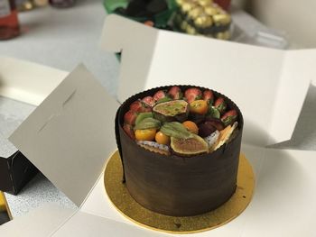 High angle view of ice cream in plate on table