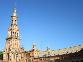 Low angle view of cathedral against clear blue sky