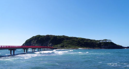 Low angle view of beach against clear sky