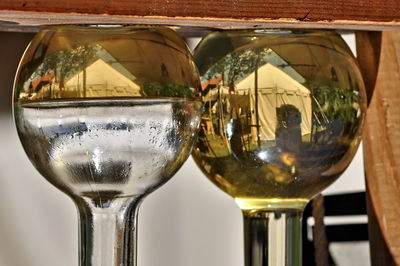 Close-up of beer glass on table