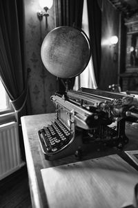 High angle view of electric lamp on table