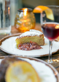 Close-up of drink served on table