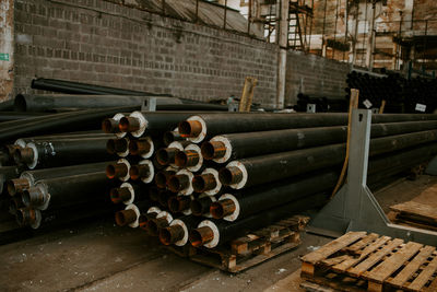 Stack of pipes in factory