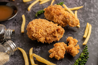 High angle view of food on table