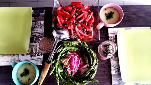 High angle view of food on table