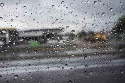 Full frame shot of raindrops on glass window