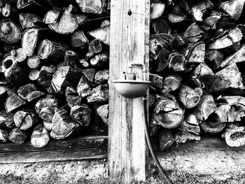 Close-up of stack of logs