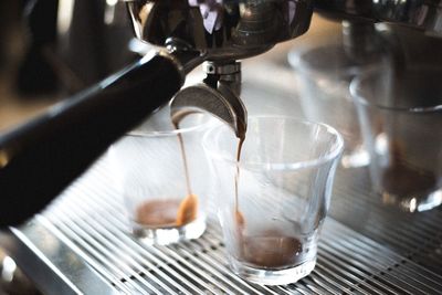 Close-up of coffee beans in glass