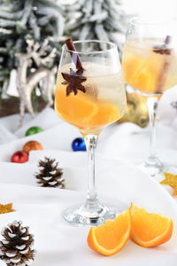 Light christmas spritzer made with orange juice and vodka. the cocktail to start your holiday party