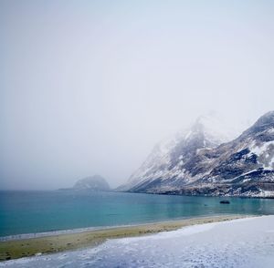 Scenic view of sea against clear sky during winter