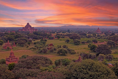The temples of bagan in myanmar at sunset