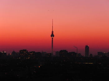 Silhouette of buildings against sky during sunset