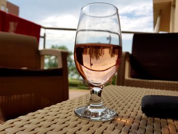 Close-up of beer in glass on table