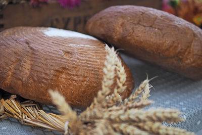 Close-up of bread in basket on table