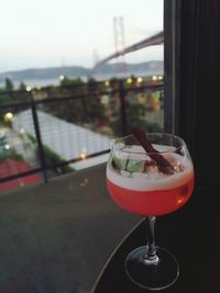 Close-up of beer glass on table