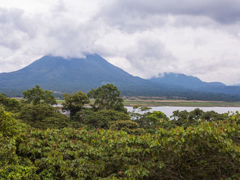 The volcano arenal at la fortuna in costa rica. the volcano has a classic shape of a cone.