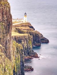 Neist point lighthouse, famous photographers location on isle of skye in scotland. melancholy day