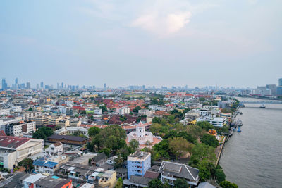 High angle view of townscape against sky