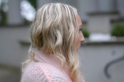 Side view of woman with blond hair