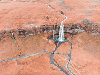 High angle view of rock formations in desert