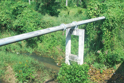 High angle view of pipe on field