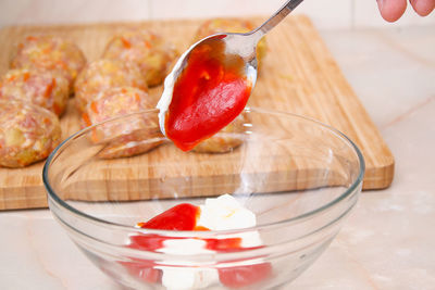 Close-up of dessert in glass on table