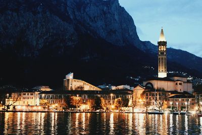 Illuminated buildings at waterfront