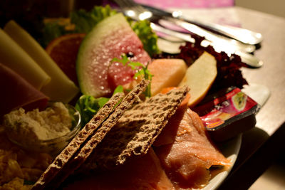 Close-up of served food in plate