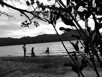 People on beach against sky