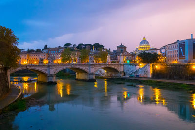 Bridge over river at dusk