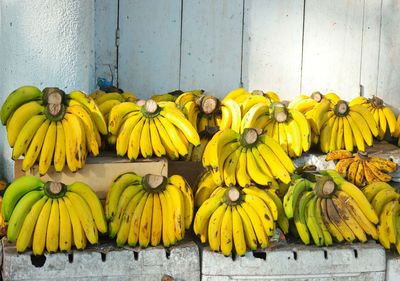 Close-up of yellow bananas on display at market