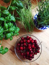 High angle view of strawberries on table at home