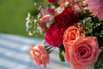 Close-up of bouquet on table