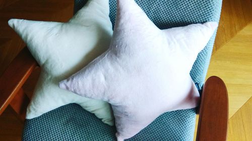 High angle view of blanket on bed at home